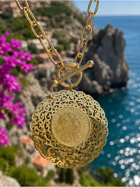 Anthropologie Jewelry - Gold tone Rooster carved Medallion Necklace